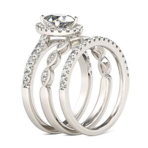 Jeulia Halo Pear Cut <b>Sterling</b> <b>Silver</b> Diamond <b>Ring</b> <b>Set</b> - Product Image 3