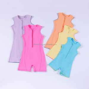 Girls Yoga <b>Jumpsuit</b> Girls Summer Sleeveless <b>Shorts</b> <b>Jumpsuit</b> Moisture Wicking Solid Color for Sports Play Custom Size - Product Image 3