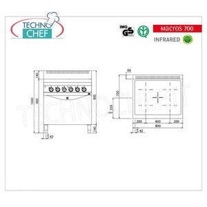 Cocina Eléctrica de 4 Zonas con Infrarrojos en Horno GN 2/1, Kw.20.3 - Product Image 1