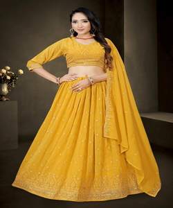 Trending Women's Indian Traditional Elegant Evening Party Lehenga Choli <b>Silk</b> <b>Cotton</b> <b>Fabric</b> Sequin Detailing Wedding Season - Product Image 6