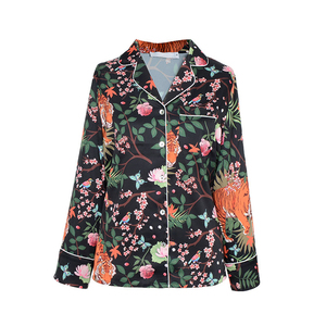 Tiger Leopard Botanical PajamaSeda Pijama Pijamas de satén Pijamas de mujer para mujer conjunto - Product Image 2