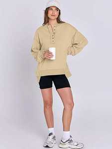 <b>Women's</b> Oversized Sweatshirts Long Sleeve <b>Henley</b> Button Down Pullover Hoodies Tunic <b>Tops</b> 2025 Trendy Fall Clothes - Product Image 6