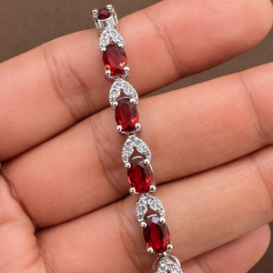 Rhaya Jewels Model 554 Trendy Everyday Geometric <b>Garnet</b> Cz Tennis Chain <b>Bracelet</b> Rhodium Plated 925 Sterling Silver Luxury - Product Image 1