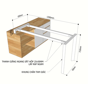 Table assemblée de style design industriel Trian Concept 140x70 avec pieds de meuble HCTA021 - Product Image 3