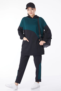 ชุดวอร์ม Oneapex ของผู้หญิงชุดสองสีพร้อมกระเป๋าด้านหน้าขนาดใหญ่แขนยางยืดมีฮู้ด - Product Image 4