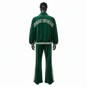Luxury 280GSM Velour <b>Men</b> Tracksuit Rich <b>Green</b> Color Custom Logo Embroidery Chenille Badges Comfortable Fit Tracksuit - Product Image 2