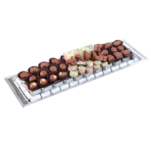 Bandeja de exhibición de chocolate al por mayor, bandeja de metal dorado de alta calidad con asas plateadas con acento floral surtido para ocasiones especiales - Product Image 4