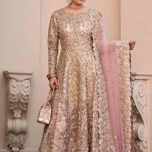 2023 indien/pakistanais belle broderie mariée Anarkali Lehenga robe soie cristal perles de verre Dabka travail embelli - Product Image 1