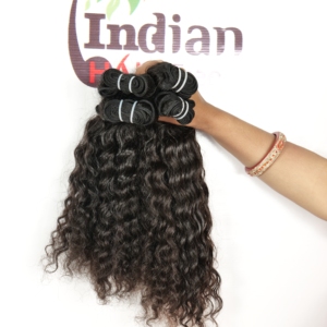 Extensions de cheveux humains vierges indiens à 100%, ondulés, vente en gros, fournisseurs, double trame machine, cuticules alignées, couleur noire naturelle - Product Image 1