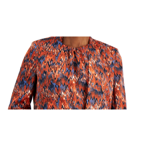 Blazer blu da donna Bar III XX-Small con stampa Ikat e maniche arricciate a tre quarti, giacca ricamata in tessuto - Product Image 2