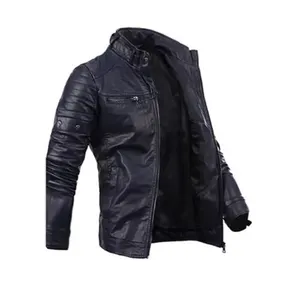 Winter fashion leather oversized jacket men slim fit leather waterproof warm black leather jacket Plus Size Slim Fit For Men