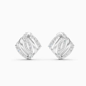 Boucles d'oreilles clous géométriques en alliage plaqué rhodium avec cristaux et strass sertis, bijoux classiques de mariage pour femme - Product Image 3
