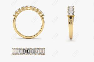 Haute qualité 10K or blanc taille émeraude diamant naturel alliance bague à griffes partagée pour les femmes - Product Image 4