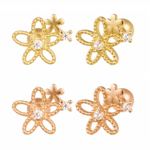 Orecchini da donna alla moda a forma di strato con fiori zirconi in oro 14k con orecchini a bottone Fine con gioielli K-gioielli all'ingrosso graziosi gioielli Piercing fantastici - Product Image 2