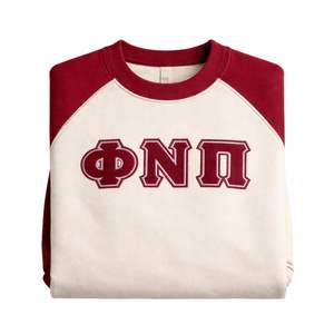 ΦΝΠ Phi Nu Pi Raglan Chenille <b>Sweatshirt</b> True To Size Premium Fleece Embroidered Greek Fraternity Apparel - Product Image 6
