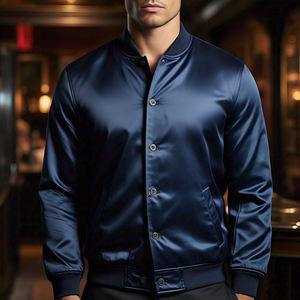 Chaqueta Bomber de Satén Personalizada para Hombre, con Botones, Cuello Redondo, Lona Impermeable, para Invierno, Estilo Urbano - Product Image 5