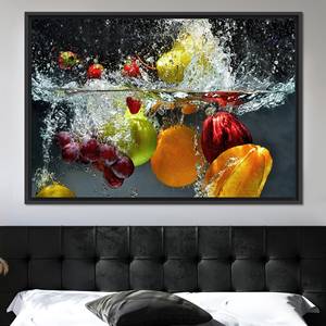 Impression sur toile Modern Fruit Splash : œuvre d'art vibrante pour la cuisine, toile encadrée noire - Product Image 1