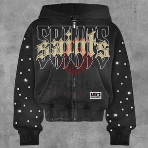 YKK Full Zipper <b>Hoodie</b> for Men 100% French Terry Cotton High Quality Embroidered <b>Rhinestones</b> Custom Sizes OEM Service Autumn - Product Image 5