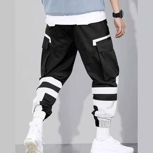 กางเกงผ้าคอตตอนผ้าโพลีเอสเตอร์สีทึบสำหรับผู้ชายกางเกงแนวสตรีทดีไซน์ใหม่ - Product Image 3