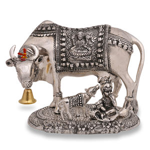 Vaca y Becerro de Latón chapado en plata hecho a mano con Bal krishana, regalo de devolución y regalo de decoración para decoración y regalo - Product Image 1