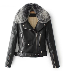 Veste de moto en cuir gothique en denim régulier léger rembourré de coton, cuir de chinchilla, respirante, tricotée sur mesure - Product Image 5