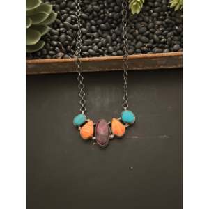 Collier Antionette Martinez en turquoise et pierres multicolores avec motif géométrique en argent sterling - Product Image 1