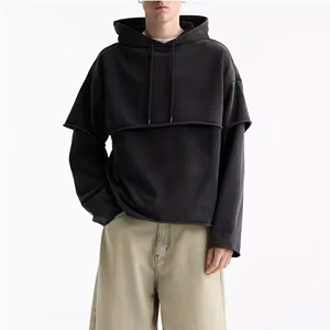 Sudadera con capucha de lavado ácido de algodón 100% para hombre, Jersey de manga doble de alta calidad, estilo Vintage lavado con piedra desteñida para invierno - Product Image 4
