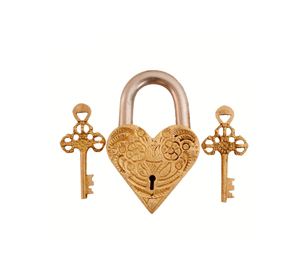 Golden Brass Heart-Shape Smart <b>Lock</b> Includes 2 Rose-Golden Skeleton <b>Keys</b> - Product Image 1