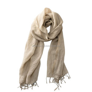 ผ้าพันคอผ้าลินินคอตตอนแท้น้ำหนักเบาสวมใส่สบายมีลวดลายทึบ - Product Image 6