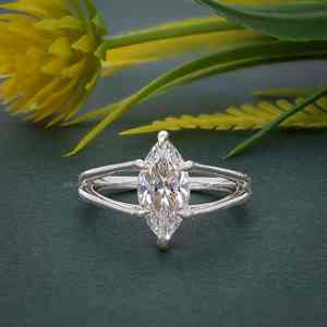 Best Offer IGI Certified VVS Marquise Cut Lab Grown Diamond Gold Plated 925 Sterling Silver <b>Split</b> Shank Engagement <b>Ring</b> For Gift - Product Image 3