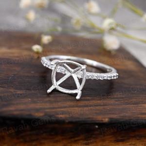 Handmade 925 Sterling Silver 18K Gold Plated 10mm Cushion Semi Mount Prong Blank CZ Gemstone <b>Resin</b> Ashes Eternity Band <b>Ring</b> - Product Image 6