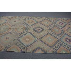 Alfombra Kilim turca Vintage 5,7 X 10.4ft Beige Azul Tejido plano Jacquard Trenzado Lana Látex Rectángulo Pasillo Espacio para decoración del hogar - Product Image 3