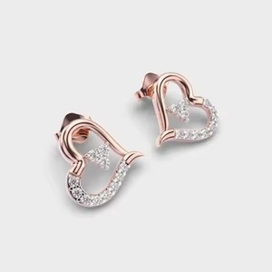 10K oro rosa VS Clarity Lab Grown Round Diamond Classic Screw Back Flower Shape Pendiente de estilo de moda para regalo de boda - Product Image 3