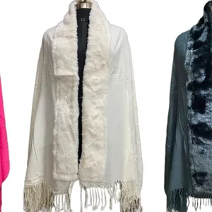 Indian Boho Solid Color Fur Women New Product Fur Shawl Hand Made With Fur Wholesale Women stoles