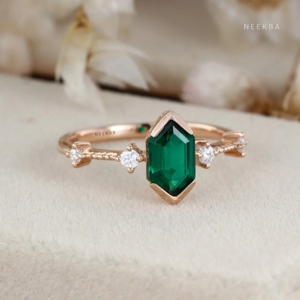 แหวนสีโรสโกลด์แข็ง14K ทรงหกเหลี่ยมพร้อมการตั้งค่าครึ่งขอบโลหะปรับแต่งได้ตามต้องการ - Product Image 3
