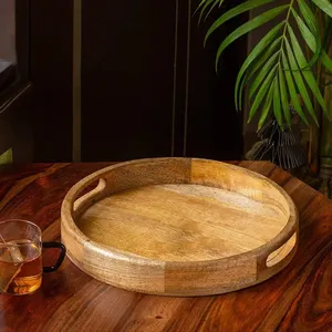 Handcrafted Wooden Round Serving <b>Tray</b> for <b>Tea</b>, Snacks, Breakfast | Eco-Friendly Handmade Wooden <b>Tray</b> | OEM Wholesale Bulk Export - Product Image 6
