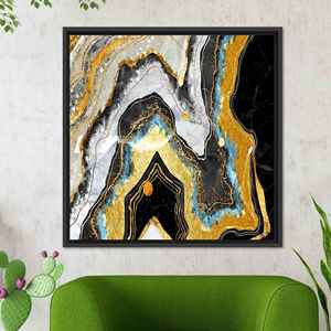 Tableau sur toile imprimé élégant : design abstrait noir et or, TOILE ENCADRÉE NOIRE - Product Image 1