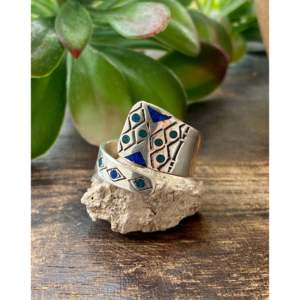 Raymond Begay 10th Size <b>Adjustable</b> Opal & Sterling Silver <b>Ring</b> Rose Gold Plated Invisible Setting 18K Inlay Perfect Gift for Her - Product Image 1