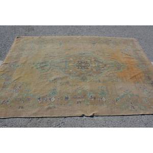 Alfombra Turca Vintage de 5,1x7,6 Pies, Diseño de Retales Rectangulares, Material de Lana Verde Naranja, Respaldo de Látex para Habitación de Pasillo - Product Image 3