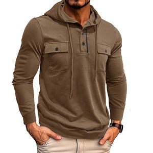 Sudadera con capucha ajustada de dos botones para hombre personalizada con capucha de color sólido para estampado de logotipo - Product Image 1