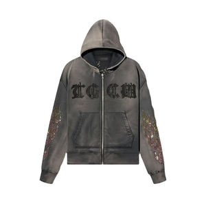 Sudadera Extra Grande de Felpa Francesa con Estampado Puff, Lavado Ácido, Logotipo de Pedrería, Estilo Urbano Vintage, Personalizada - Product Image 1