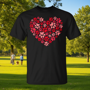 T-shirt con stampa di zampa di cane a forma di cuore per San Valentino, per mamma e papà di cani - Product Image 3