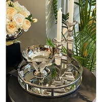Plateau de service moderne en métal nickelé brillant élégant pour la décoration de mariage et de fête, centre de table personnalisable