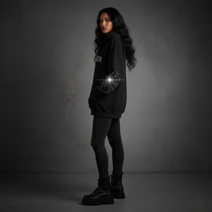 Sudadera con Capucha Extra Grande de Invierno Estilo Gótico Y2K Personalizada para Mujer, con Pedrería en los Codos, Ecológica, de Algodón Grueso - Product Image 5