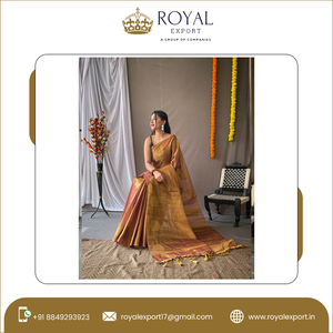 2023 Latest Collection New Arrival Fancy Pure <b>Tissue</b> Silk Saree with Zari Weaving & Running Blouse and Elegant Buttis on Border - Product Image 4