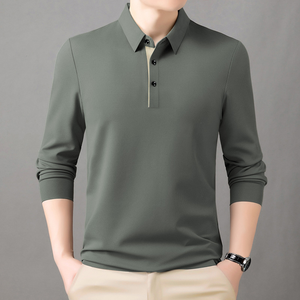 Polo à manches longues pour homme, bleu, printemps et automne, décontracté, tricoté, avec col, pull-over, couleur unie - Product Image 6