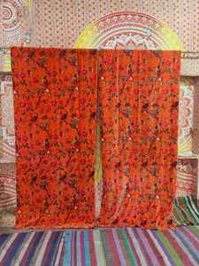 Terciopelo Coral naranja pájaro estampado lujo Boho cortina personalizable estilo Vintage cortinas de algodón para la decoración de la ventana del hogar - Product Image 4
