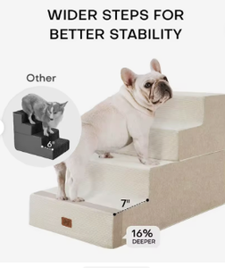 Escaleras Elevadas para Perros y Gatos, Modernas, Ecológicas, Extra Anchas, Antideslizantes, de Espuma, Color Beige, 4 Escalones - Product Image 1