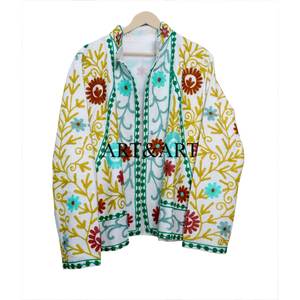 Vintage Indian Suzani Embroidered Breathable Eco-Friendly Cotton Women's Elegant Short Winter Quilted Jacket Duck Fabric Suzani - Product Image 6