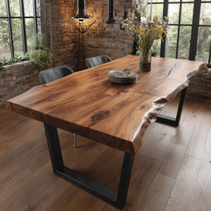 Table à manger de ferme moderne en bois massif faite à la main, écologique, meubles de salle à manger pour hôtel, école, décoration intérieure - Product Image 1